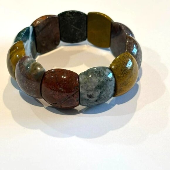 Natural Multi-Color Jasper Stone Bracelet Stretch Gemstone Healing Boho Chic - Picture 3 of 4